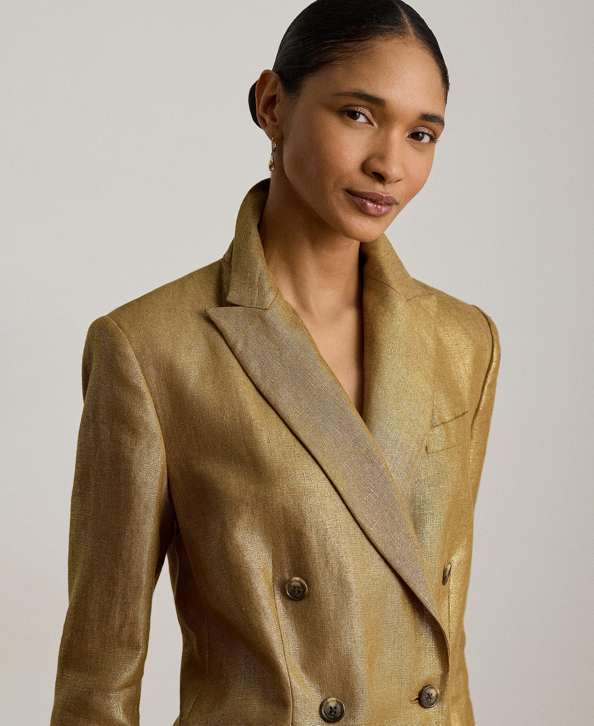 Lauren Ralph Lauren Women's Foiled Peak Lapels Long-Sleeve Blazer - Brown/Gold Foil