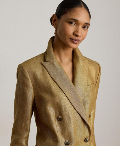 Lauren Ralph Lauren Women's Foiled Peak Lapels Long-Sleeve Blazer - Brown/Gold Foil