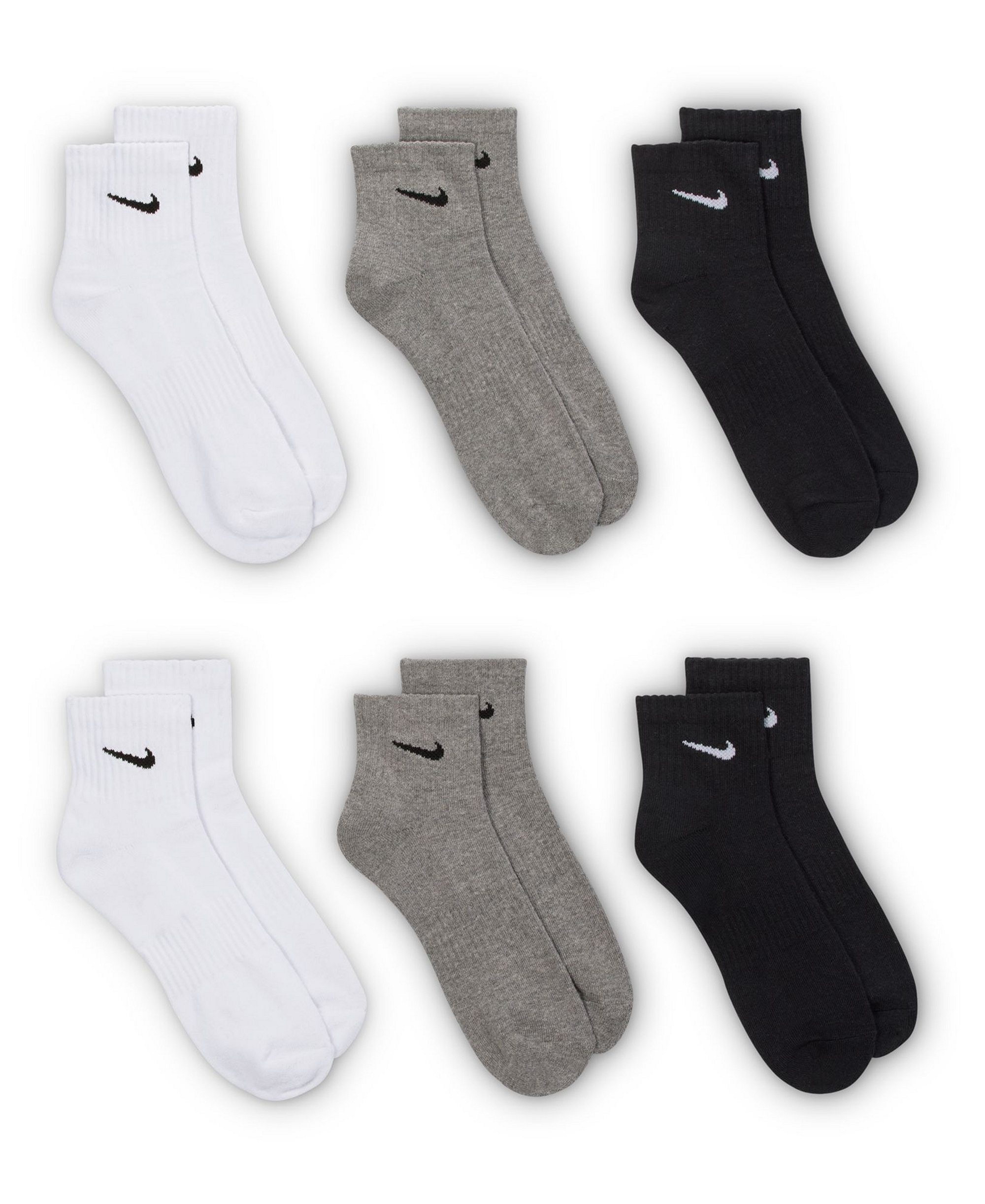 Nike Unisex Quarter Socks, 6-Pack - Carbon Heather/Black
