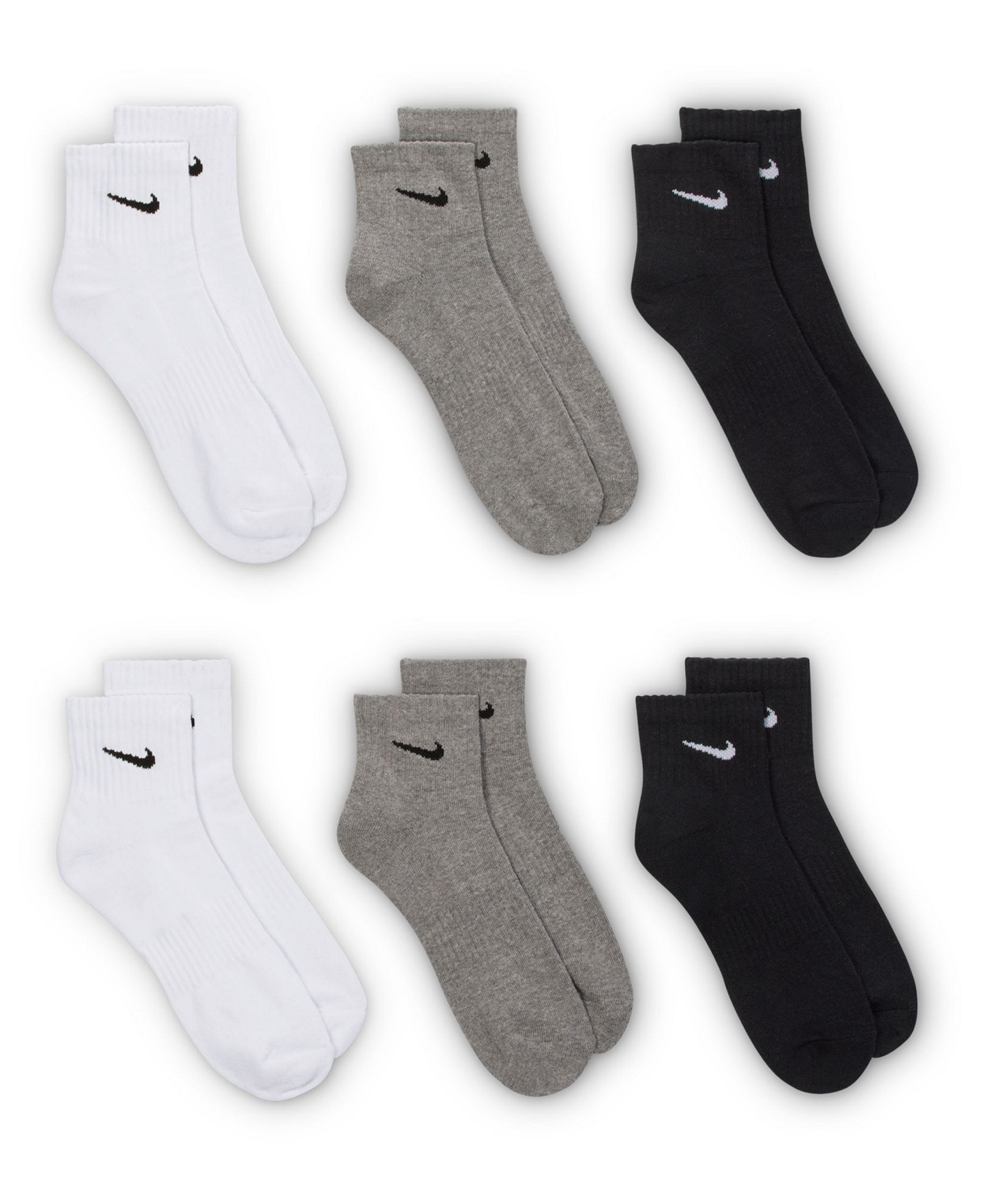 Nike Unisex Quarter Socks, 6-Pack - Carbon Heather/Black