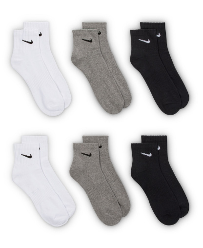 Nike Unisex Quarter Socks, 6-Pack - Carbon Heather/Black