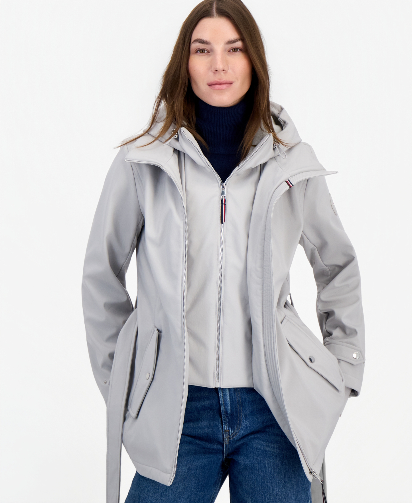 Tommy Hilfiger Women's Hooded Belted Softshell Coat, Created for Macy's - STONE