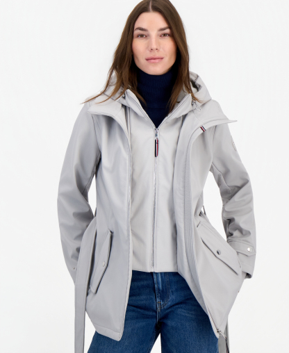 Tommy Hilfiger Women's Hooded Belted Softshell Coat, Created for Macy's - STONE