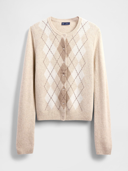 CashSoft Crop Cardigan - Winter beige argyle