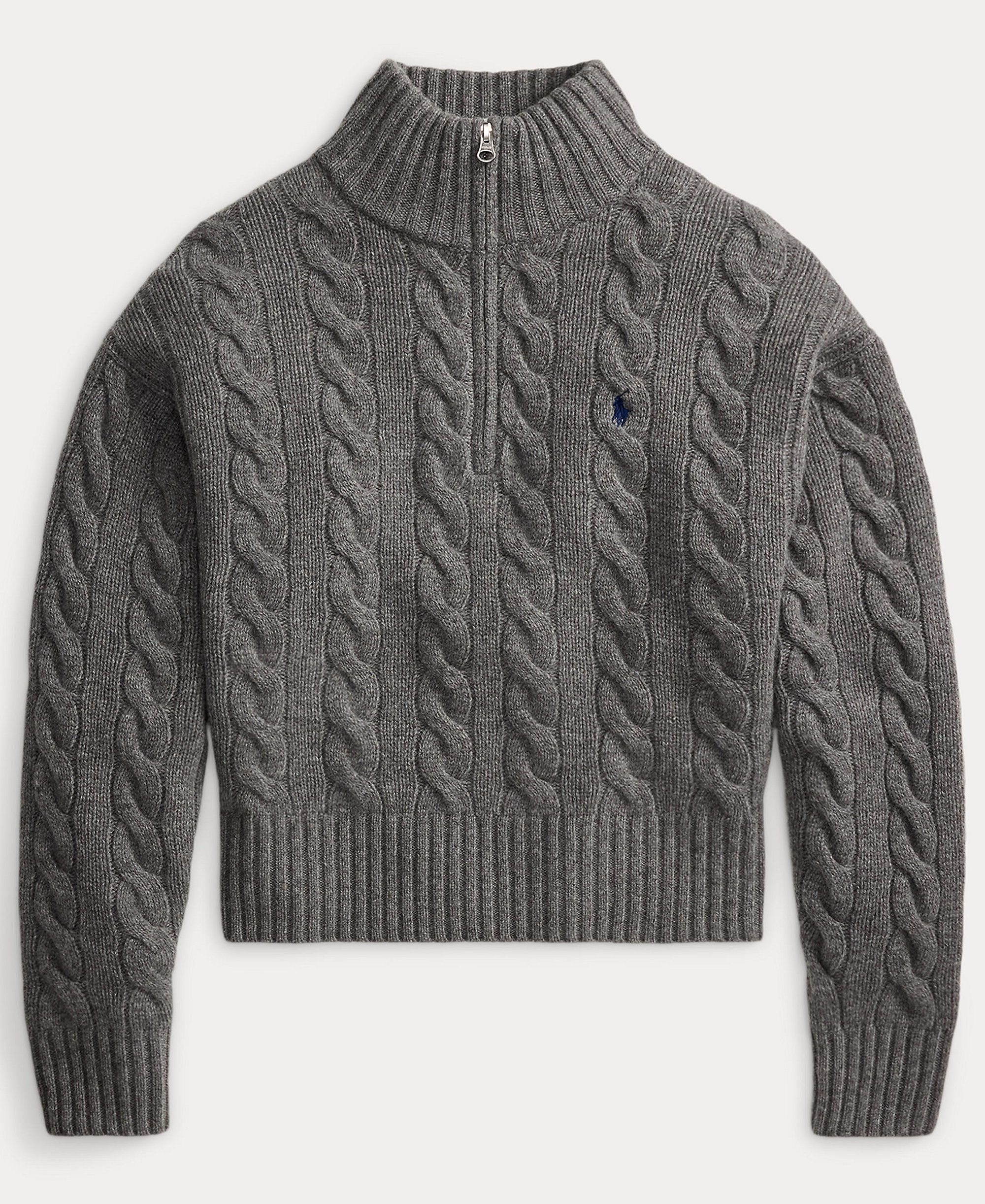 Polo Ralph Lauren Women's Cable-Knit Half-Zip Wool-Cashmere Sweater - Flannel Grey Heather