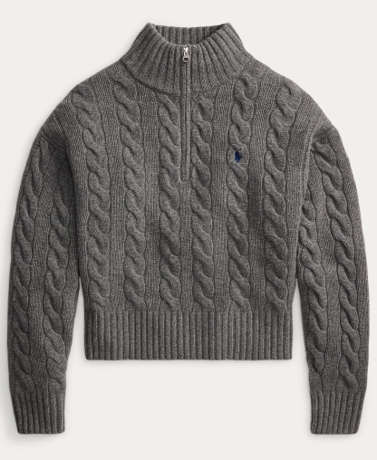 Polo Ralph Lauren Women's Cable-Knit Half-Zip Wool-Cashmere Sweater - Flannel Grey Heather