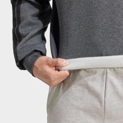 Men's adidas Essentials 3-Stripes Fleece Crewneck Sweatshirt - Dark Grey Heather/Black