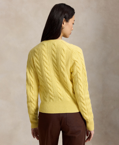 Polo Ralph Lauren Women's Cable-Knit Wool-Cashmere Cardigan Sweater - Fall Yellow
