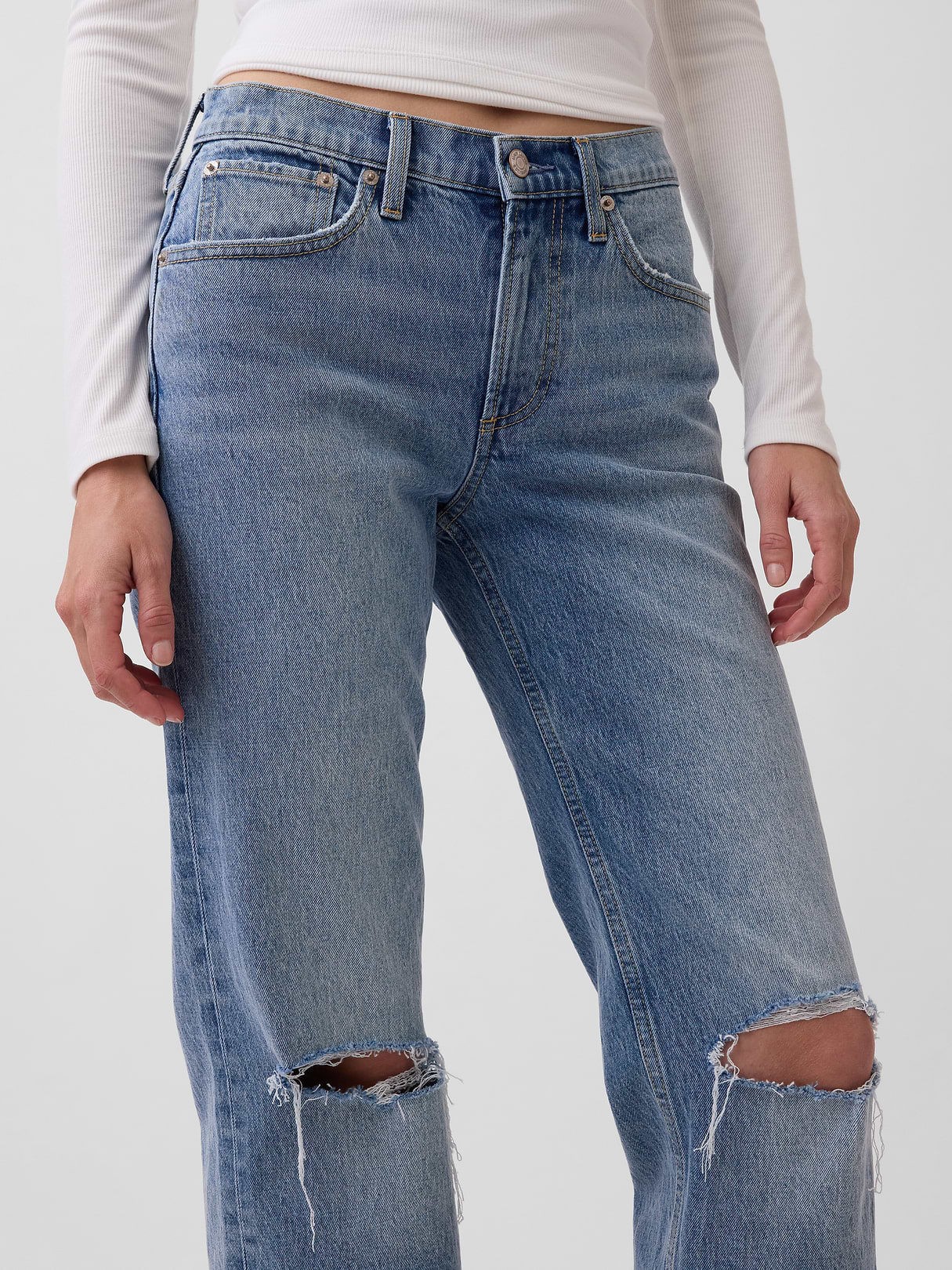 Mid Rise Relaxed Straight Jeans - Washed indigo