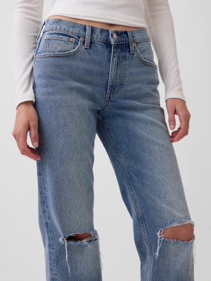 Mid Rise Relaxed Straight Jeans - Washed indigo