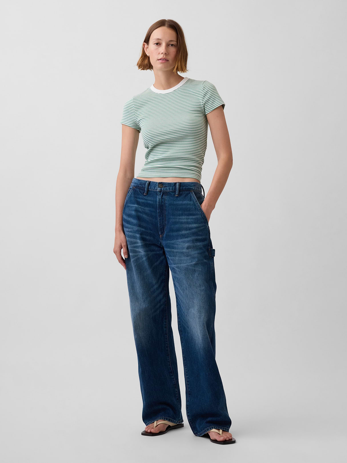 Modern Crew T-Shirt - Green & white stripe