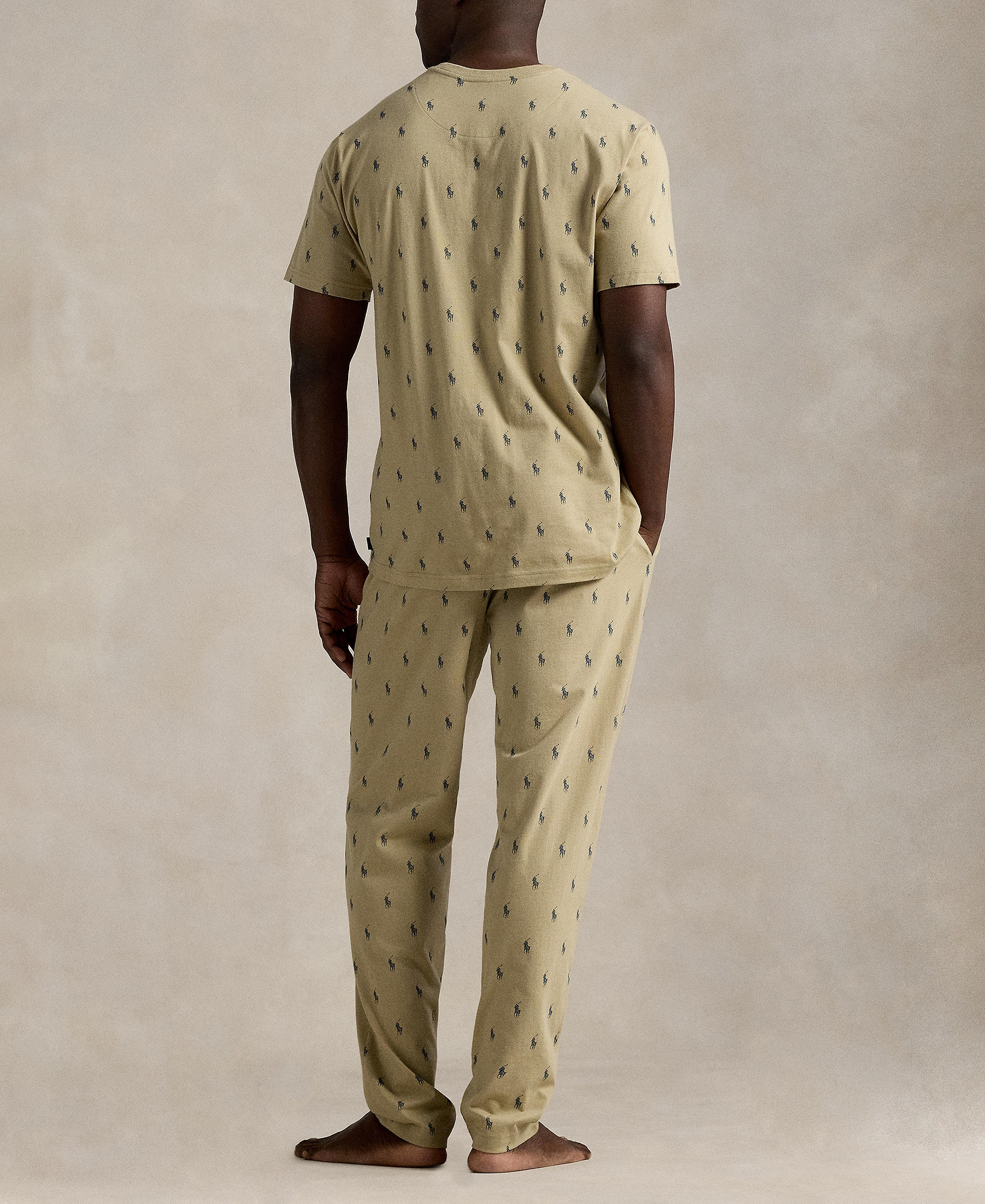 Polo Ralph Lauren Men's Crewneck T-Shirt and Pajama Pants, 2-Piece Set - Classic Khaki/ Cruise Navy All Over Polo Player