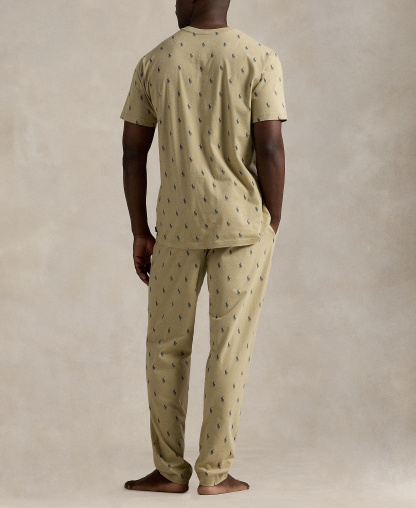 Polo Ralph Lauren Men's Crewneck T-Shirt and Pajama Pants, 2-Piece Set - Classic Khaki/ Cruise Navy All Over Polo Player