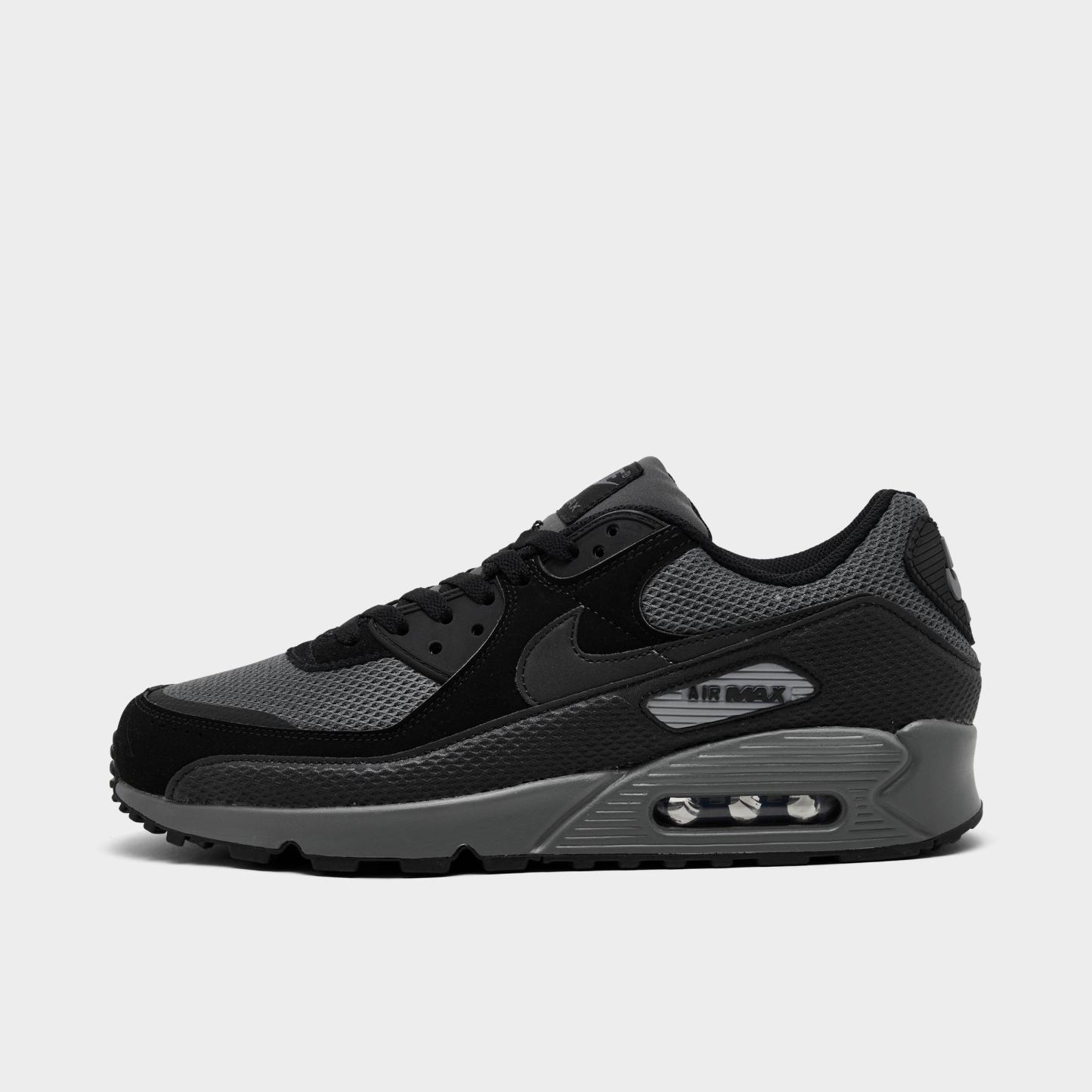 Men's Nithtke Air Max 90 Casual Shoes - Part 3 - Black/Black/Iron Grey/Cool Grey - Left shoe facing left. Outside of the shoe.