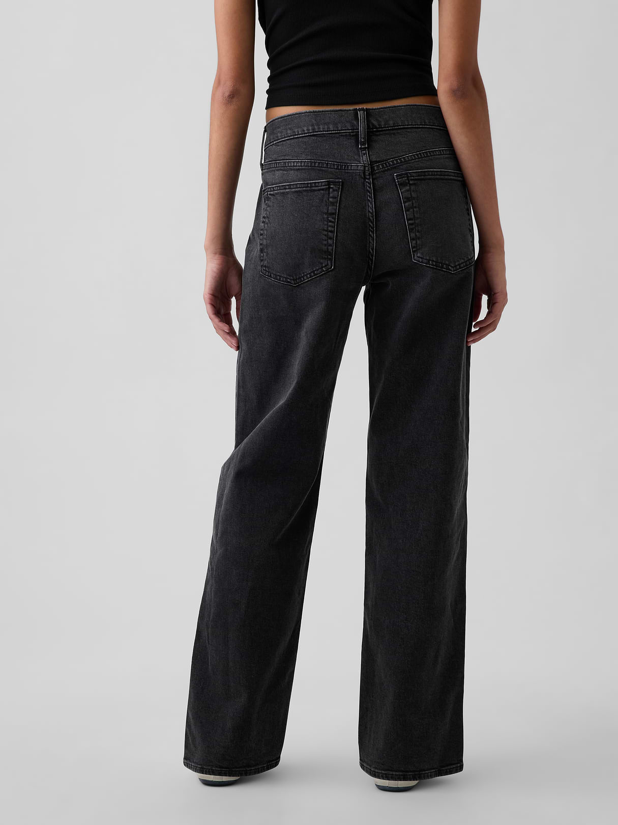 Low Rise Lace-Up '90s Loose Jeans - Black
