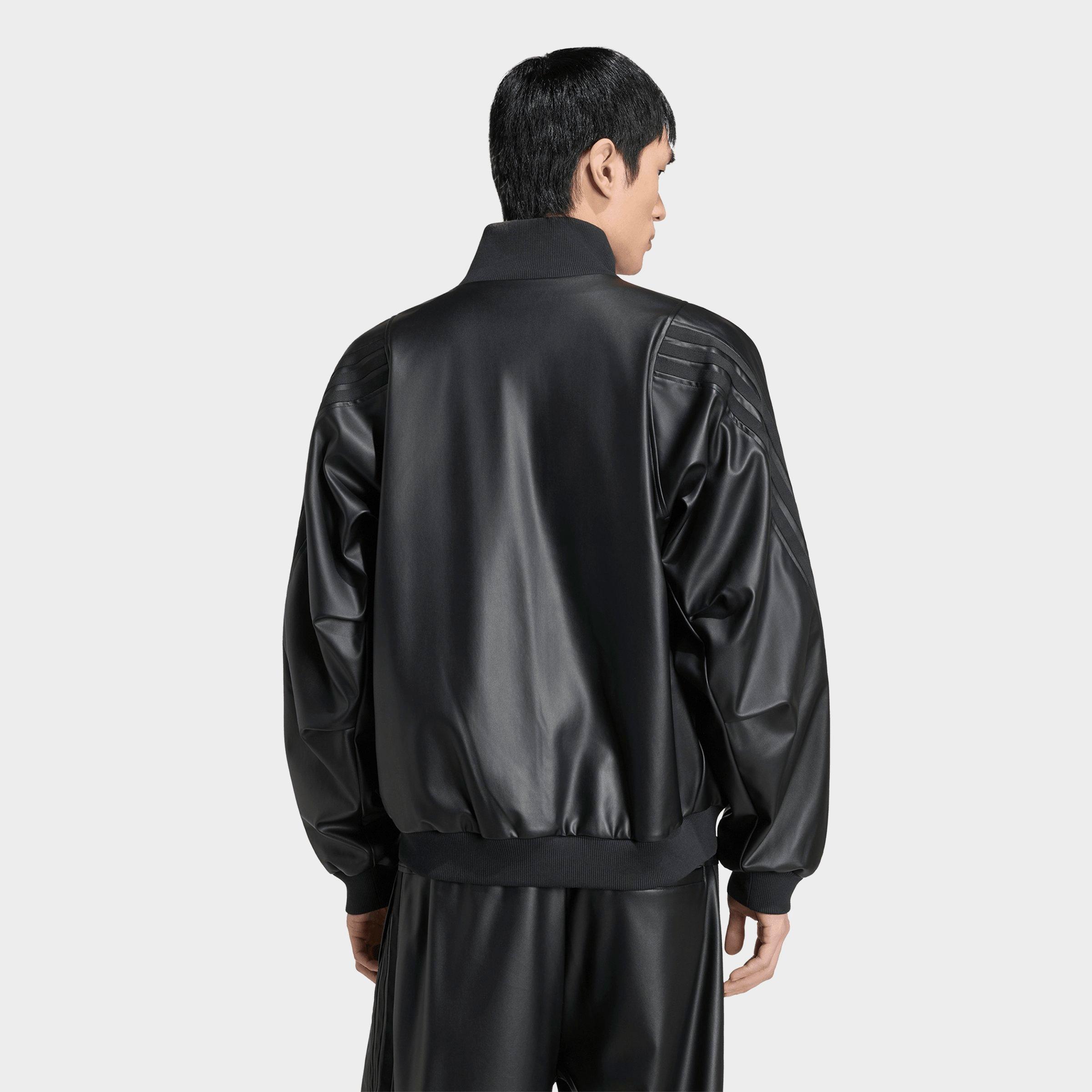 Men's adidas Stadium Loose Faux Leather Track Jacket - Black/Black