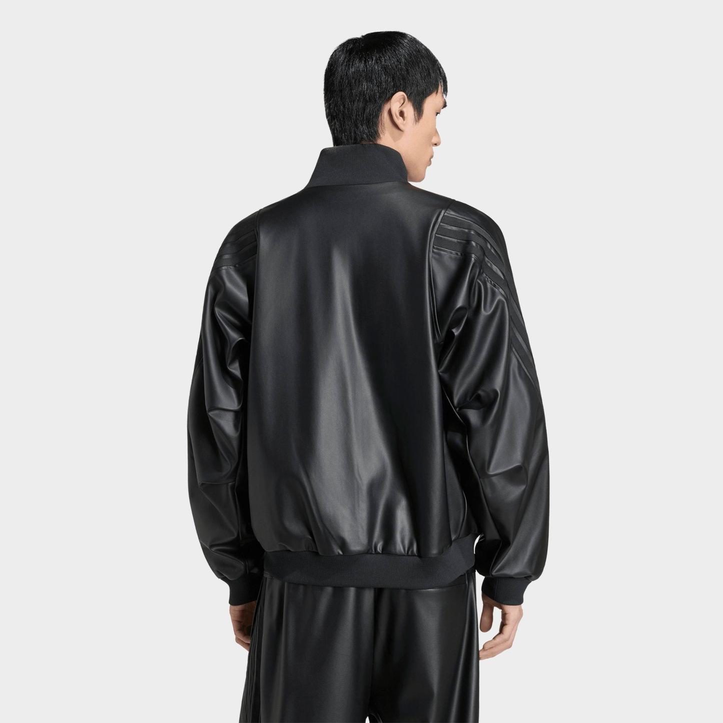 Men's adidas Stadium Loose Faux Leather Track Jacket - Black/Black
