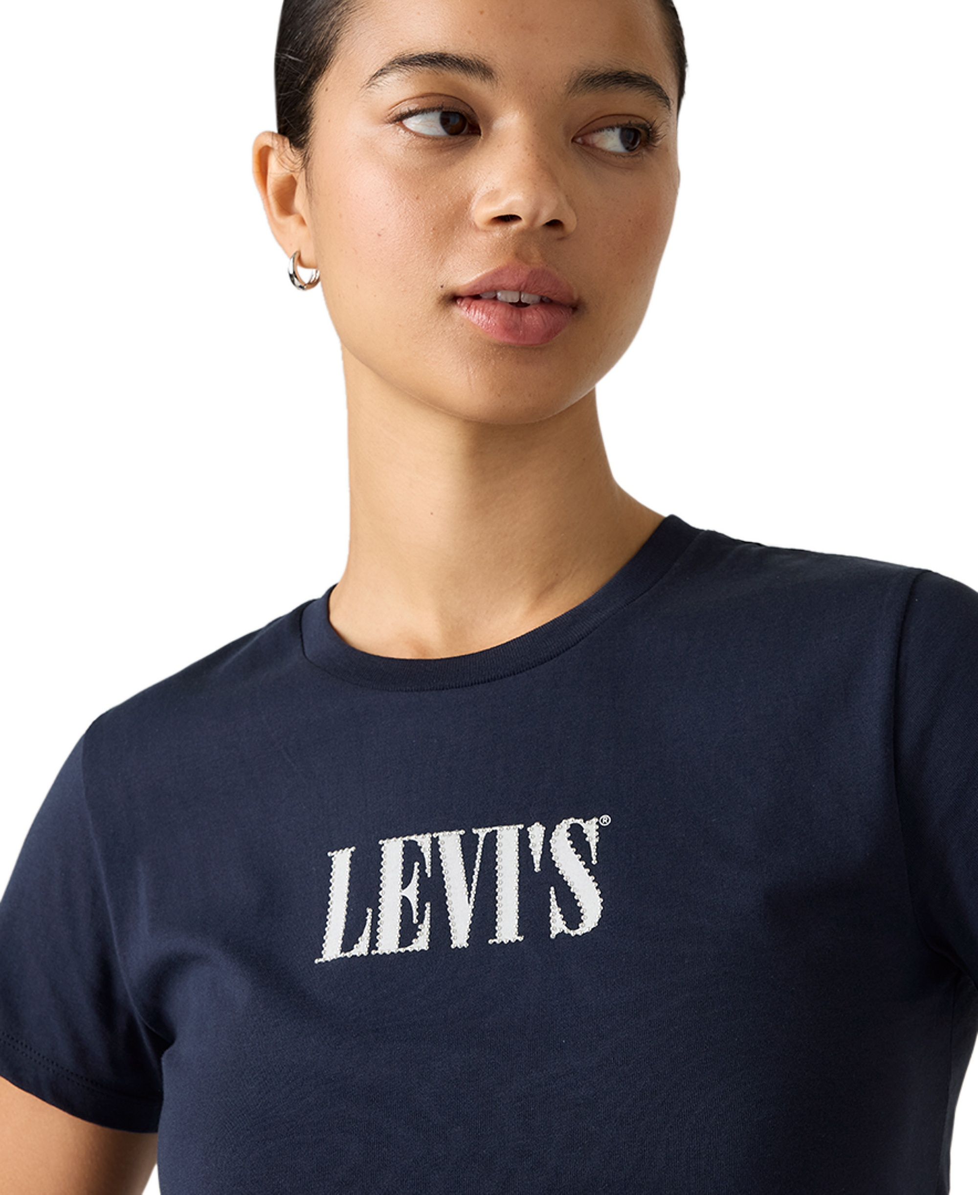 Levi's Women's Perfect Graphic Logo Cotton T-Shirt - Serif Stud Outline Navy Blazer