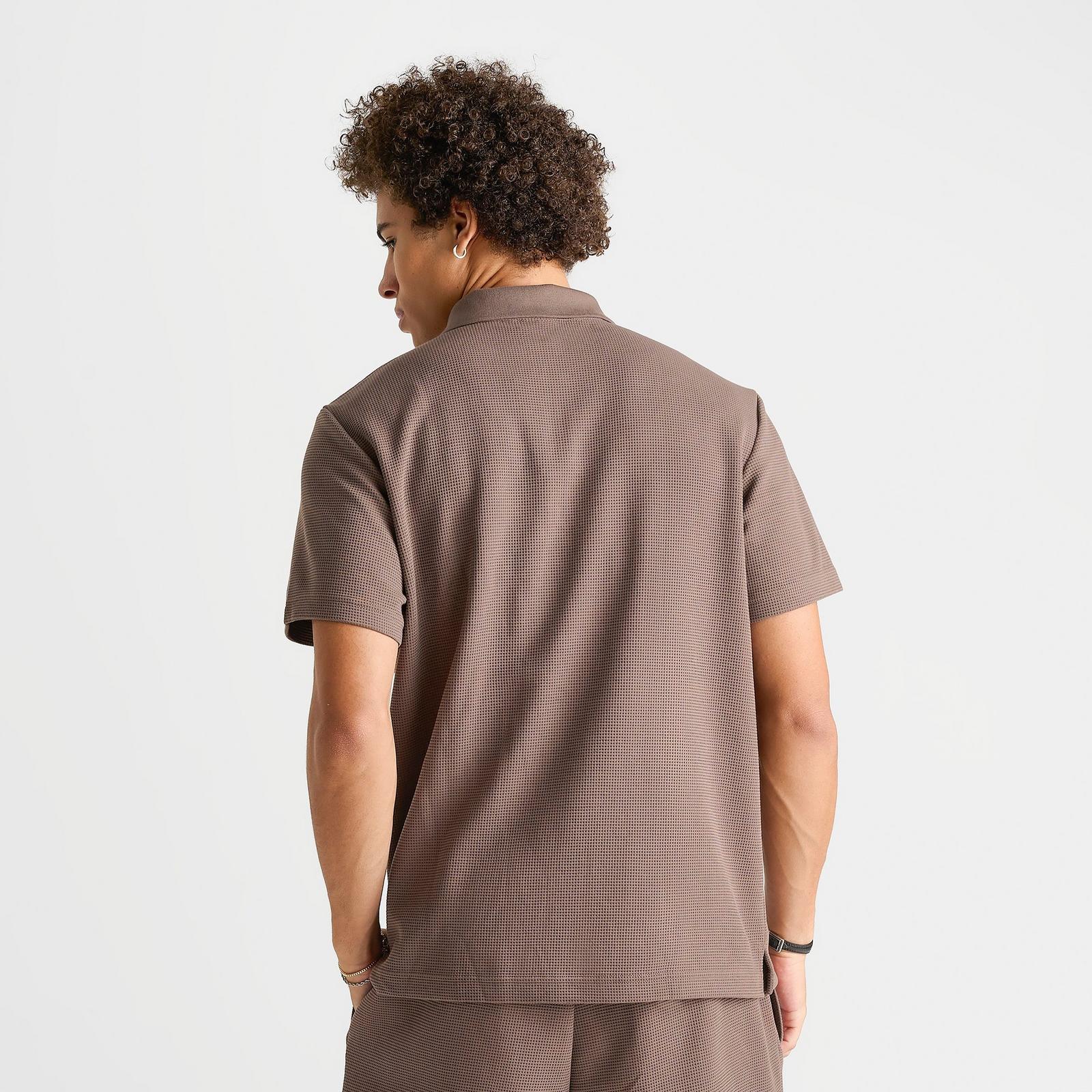 Men's adidas Originals Trefoil Essentials Waffle Polo Shirt - Earth Strata - view 4
