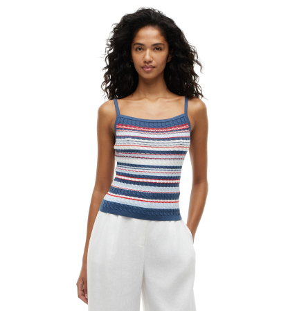 Tommy Hilfiger Women's Cotton Cable Strap Top - Blue/Red Multi Stripe