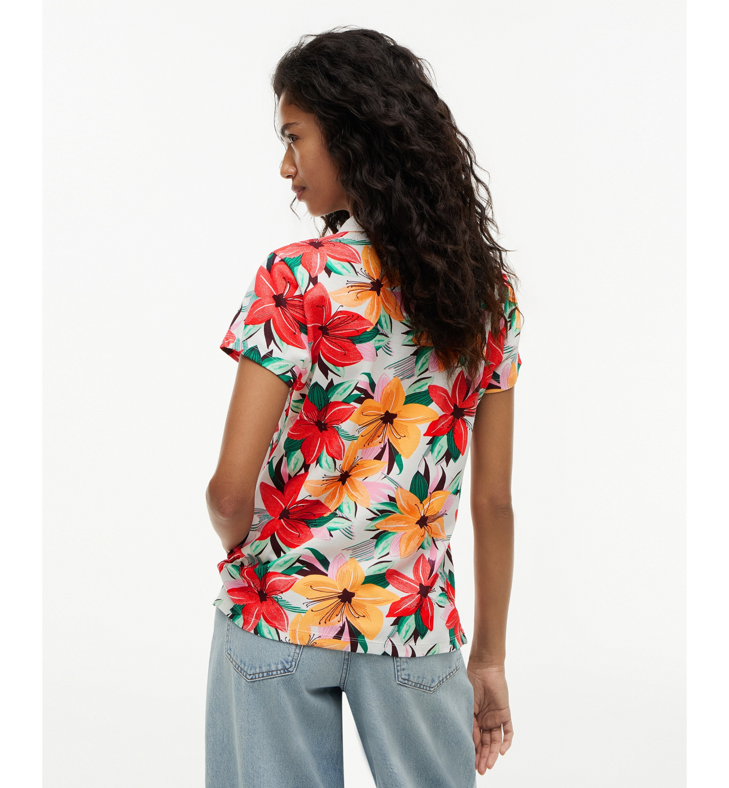 Tommy Hilfiger Women's Printed Short-Sleeve Polo Top - Hibiscus Garden Ecru