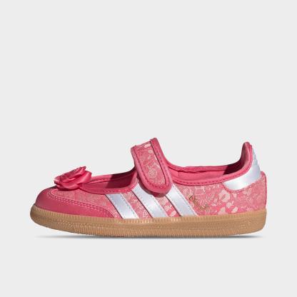 Girls' Little Kids' adidas Originals Samba Jane Casual Shoes - Pink/White-B/Gum - Left shoe facing left. Outside of the shoe.