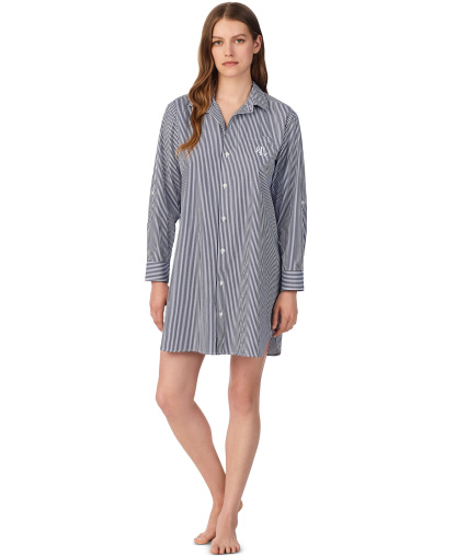 Lauren Ralph Lauren Women's Long-Sleeve Roll-Tab His Shirt Sleepshirt - Navy