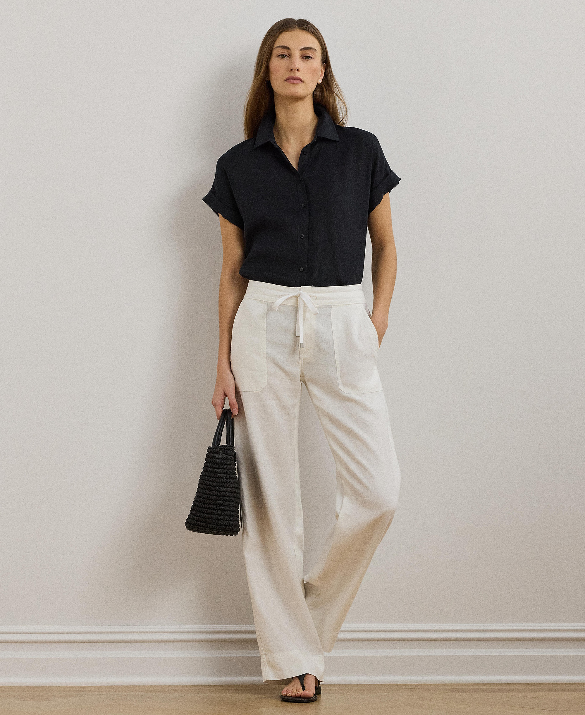 Lauren Ralph Lauren Dolman-Sleeve 100% Linen Shirt - Polo Black