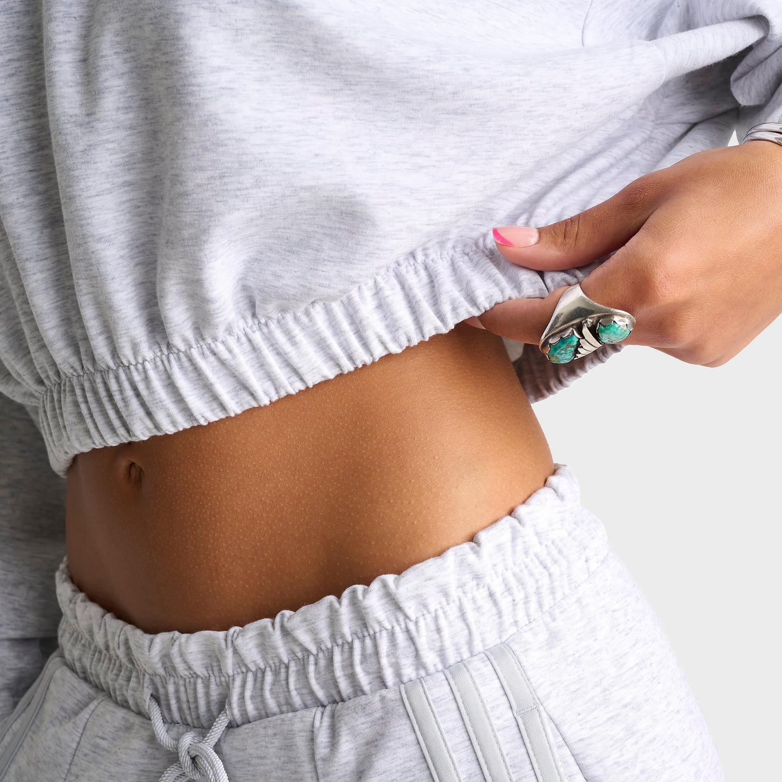 Women's adidas Originals Aura Spacer Oversized Cropped Crewneck Sweatshirt - Light Grey Heather - view 6