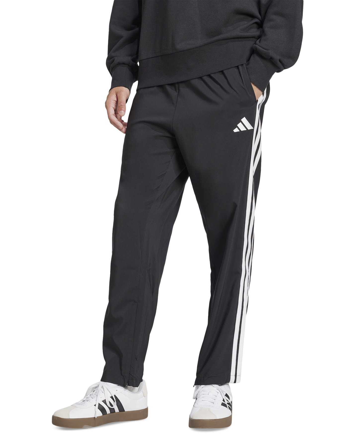 adidas Men's Stanford Essential Three-Stripes Open Hem Track Pants - Blk/white