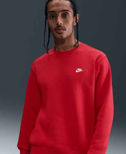 Nike Men's Club Fleece Crewneck Logo Sweatshirt - University Red/White