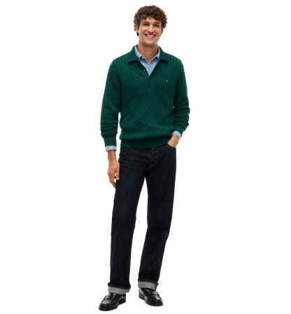 Tommy Hilfiger Men's Classic Cotton Cable-Knit Regular-Fit Sweater Polo - Ivory Petal
