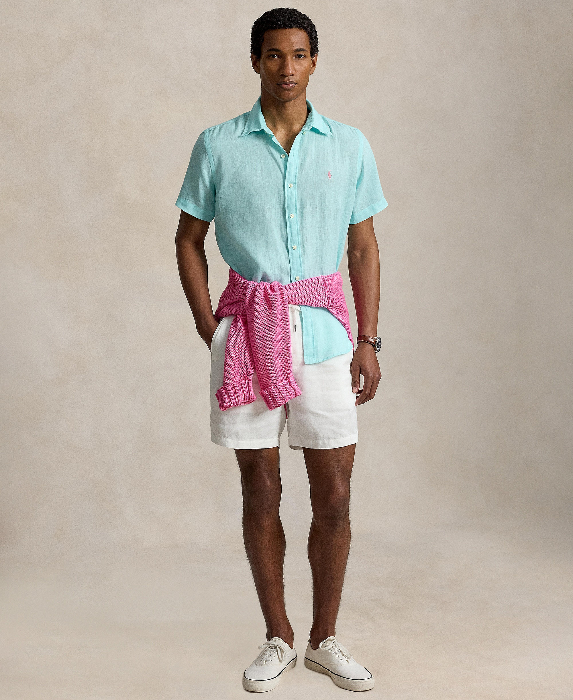 Polo Ralph Lauren Men's Short-Sleeve Linen Button-Up Shirt - New Aqua