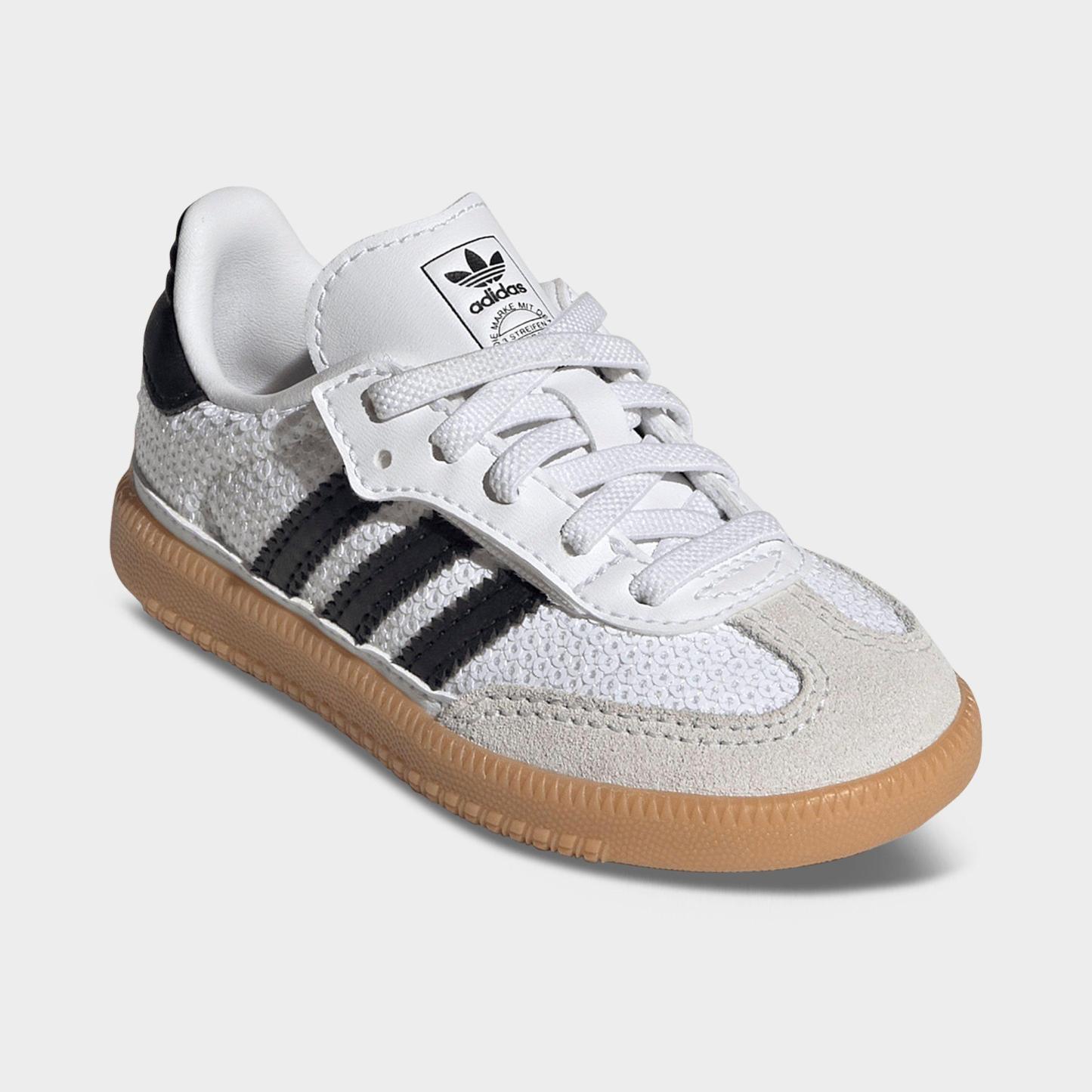 Kids' Toddler adidas Originals Samba OG Stretch Lace Casual Shoes - Footwear White/Core Black/Grey One - Both shoes facing left
