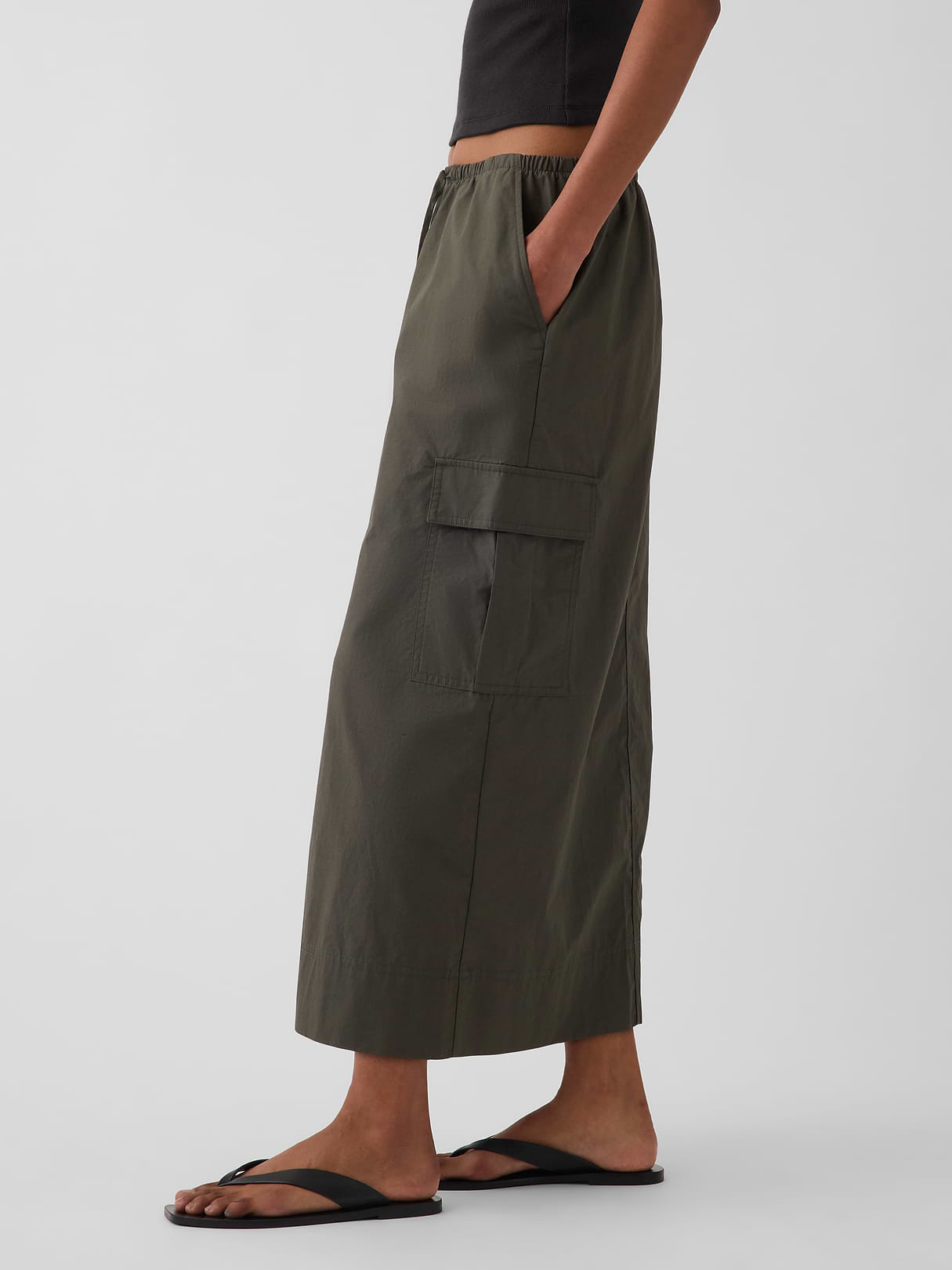 Poplin Easy Cargo Maxi Skirt - Bamboo green