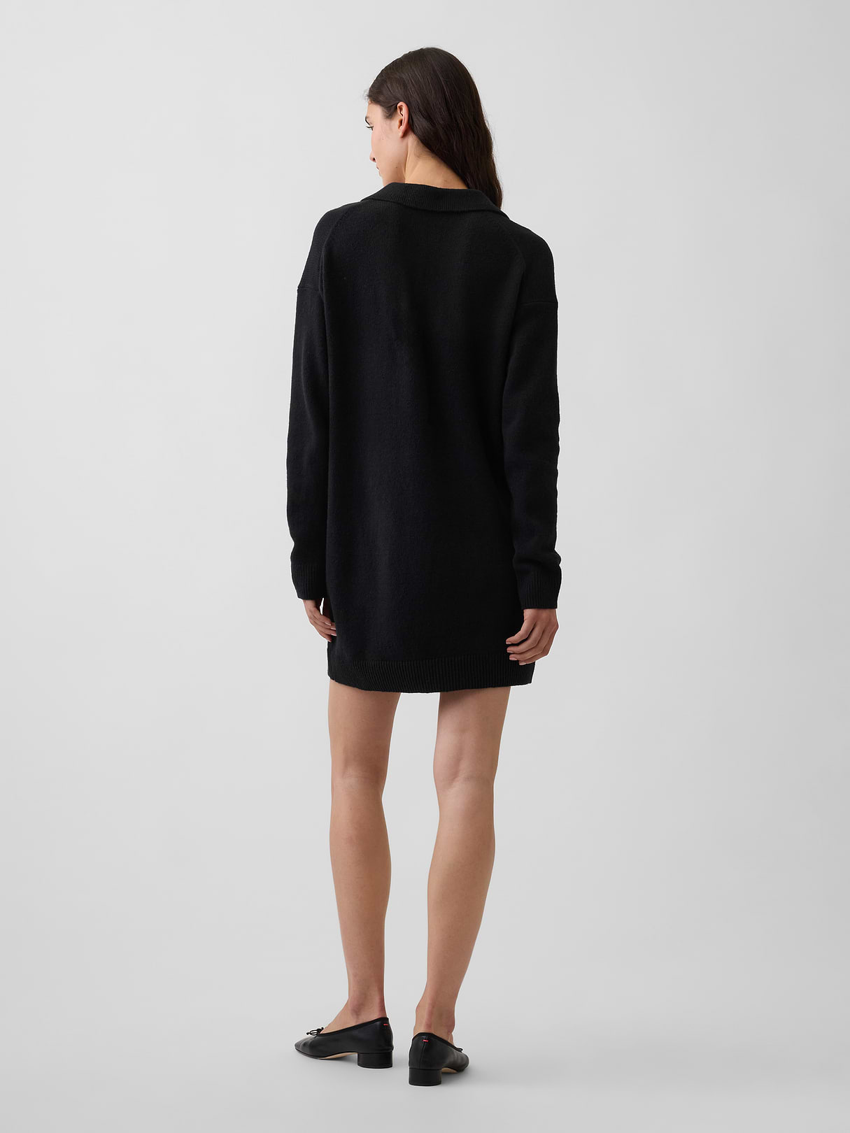 CashSoft Oversized Polo Sweater Mini Dress - Black