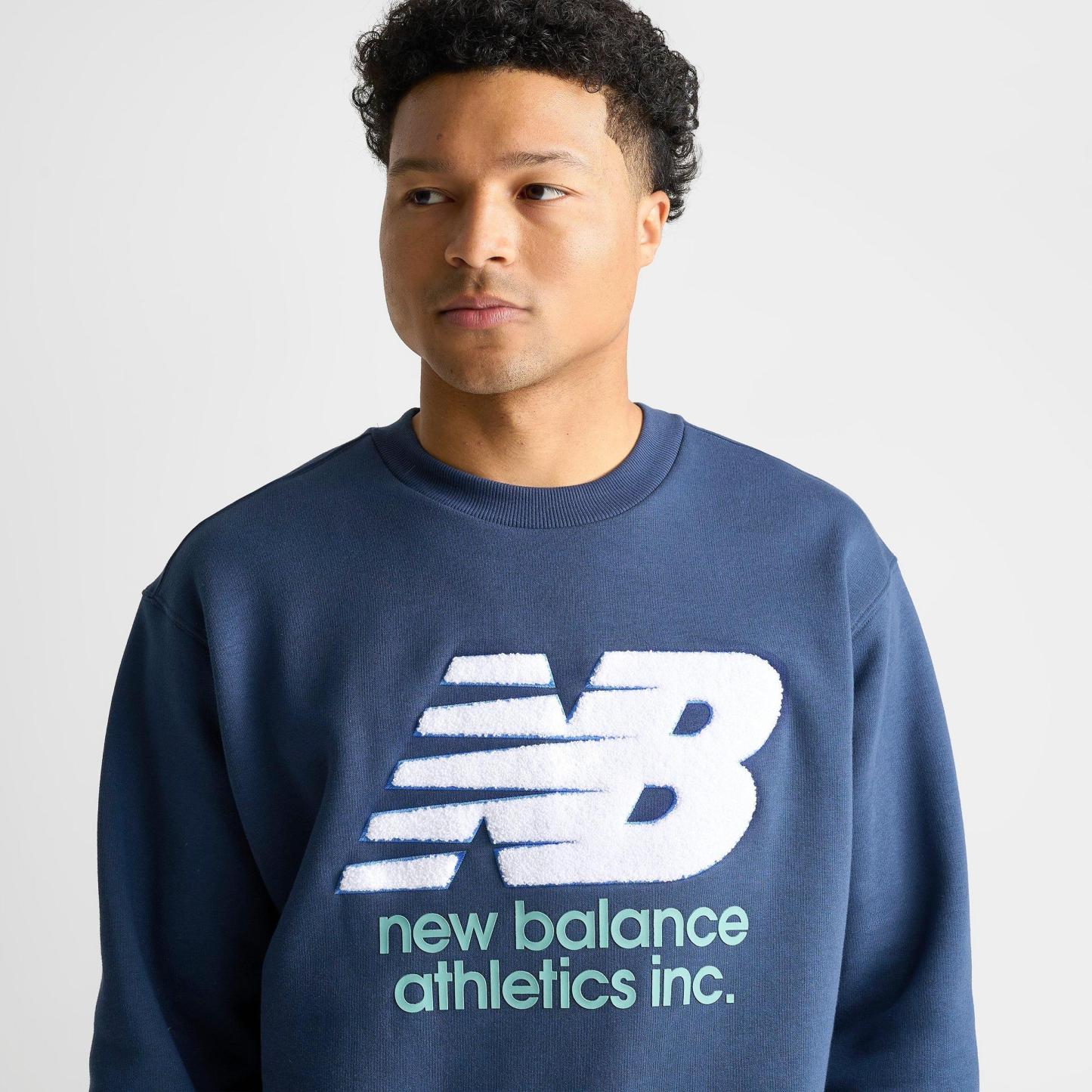 Men's New Balance Athletics Chenille Fleece Crewneck Sweatshirt - NB Blue/Teal/White - view 5