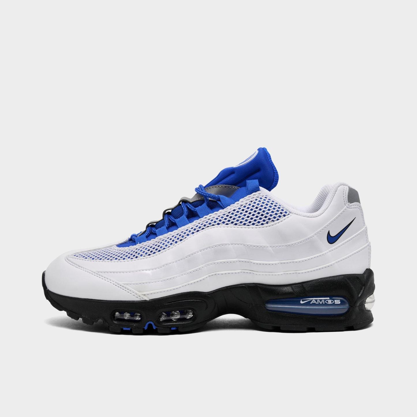 Men's Nithtke Air Max 95 Big Bubble Total 90 Casual Shoes - White/Racer Blue/Black - Left shoe facing left. Outside of the shoe.