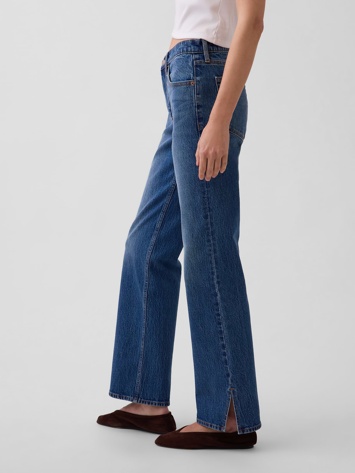 Mid Rise Relaxed Straight Jeans - Medium indigo