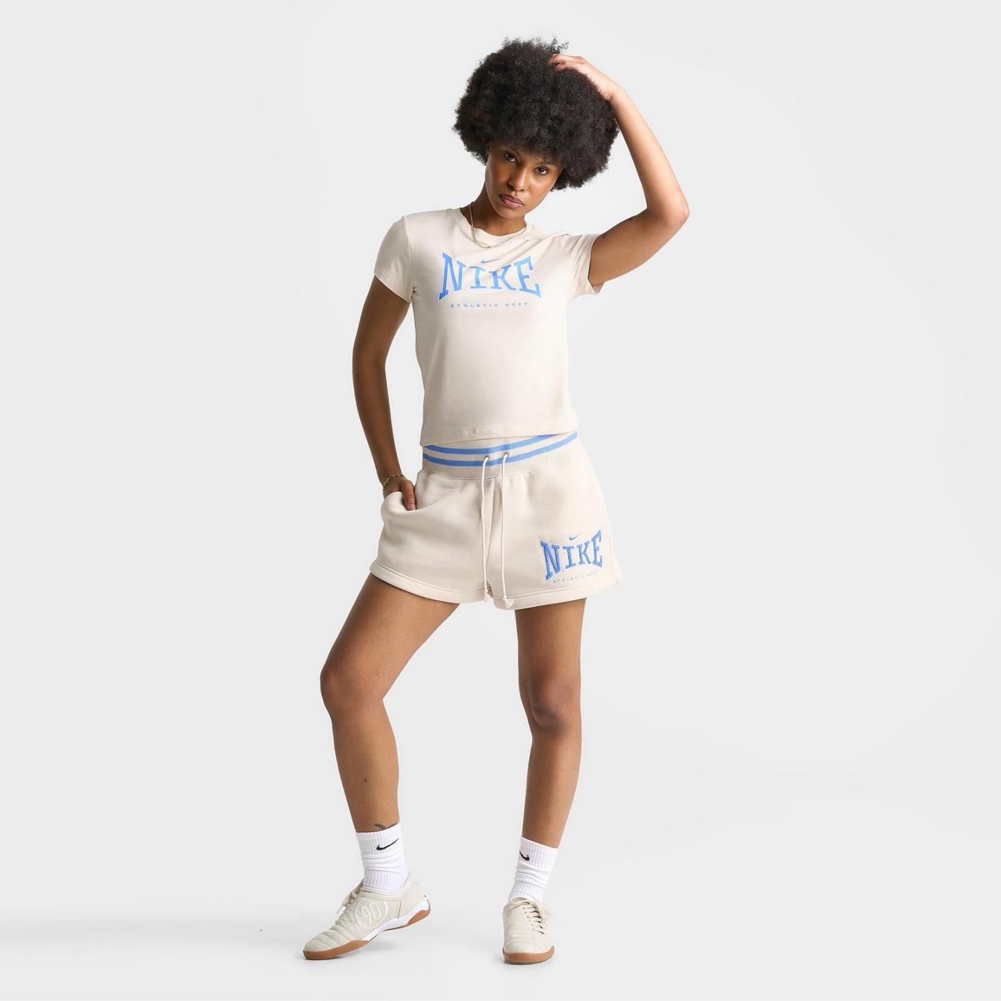 Women's Nike Sportswear Phoenix Fleece 4" High-Waisted Shorts - Light Orewood Brown/University Blue