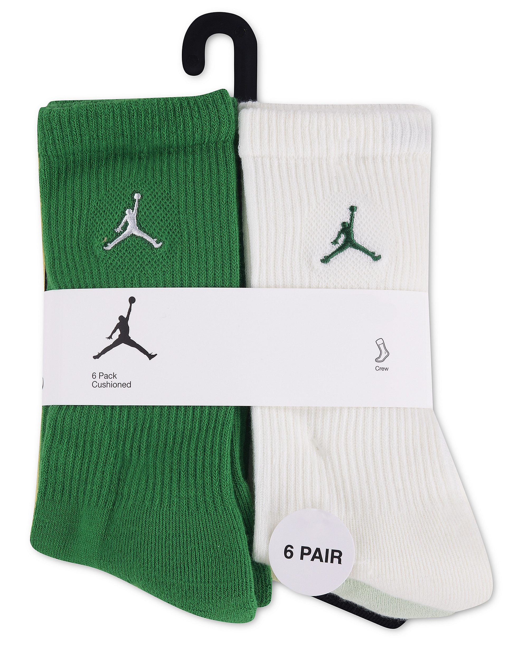 Jordan Boys' and Girls' 5-11 Everyday Essentials Crew Socks, 6-Pack - Lucky Green
