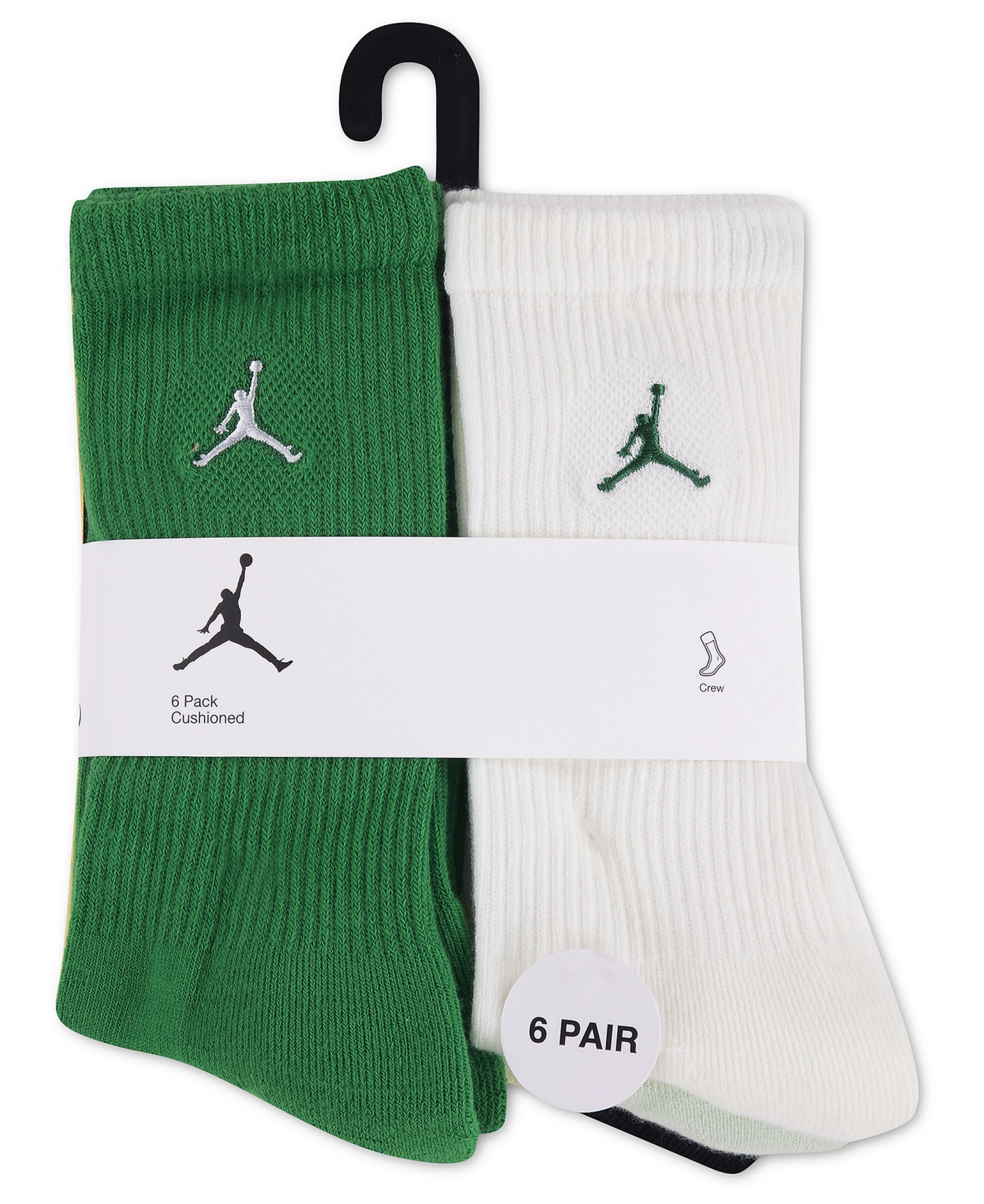 Jordan Boys' and Girls' 5-11 Everyday Essentials Crew Socks, 6-Pack - Lucky Green