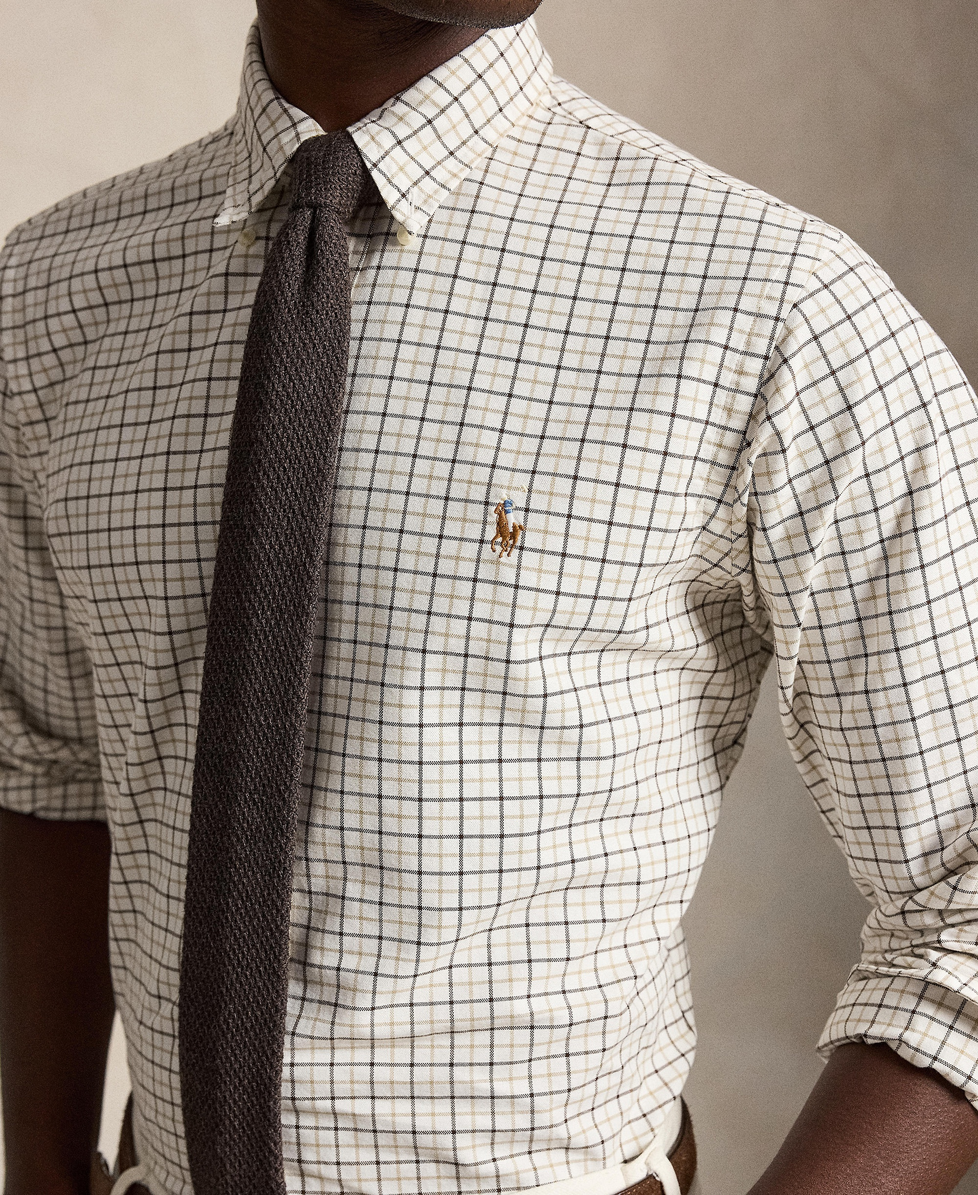 Polo Ralph Lauren Men's Classic-Fit Plaid Brushed Oxford Shirt - White/Brown Multi