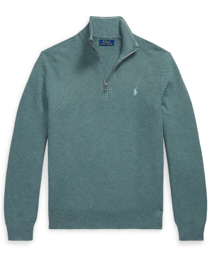 Polo Ralph Lauren Men's Mesh-Knit Cotton Quarter-Zip Sweater - Turquoise Jay Heather