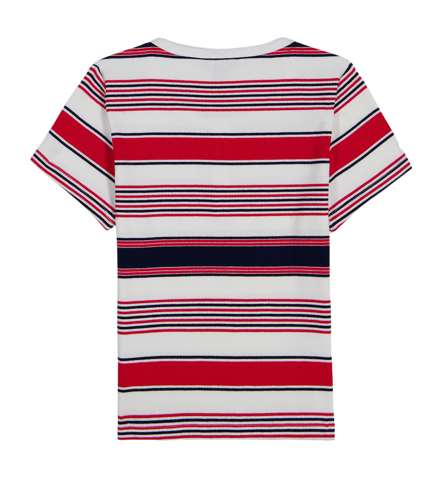 Tommy Hilfiger Girls' 7-16 Striped Ribbed Short-Sleeve Top - White/Navy/Red