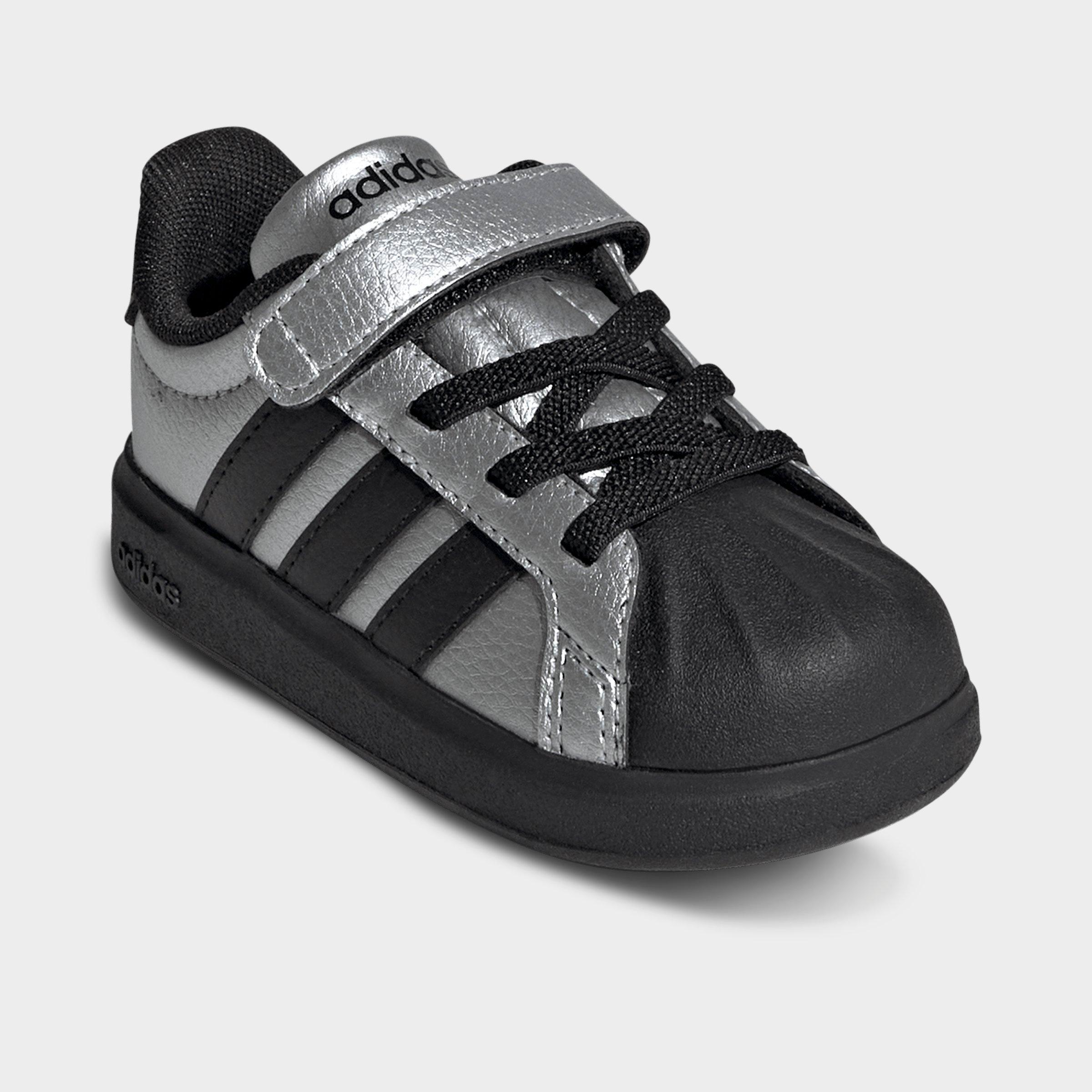 Kids' Toddler adidas Streettalk Hook-And-Loop Stretch Lace Casual Shoes - Silver Metallic/Core Black/Silver Metallic - Both shoes facing left