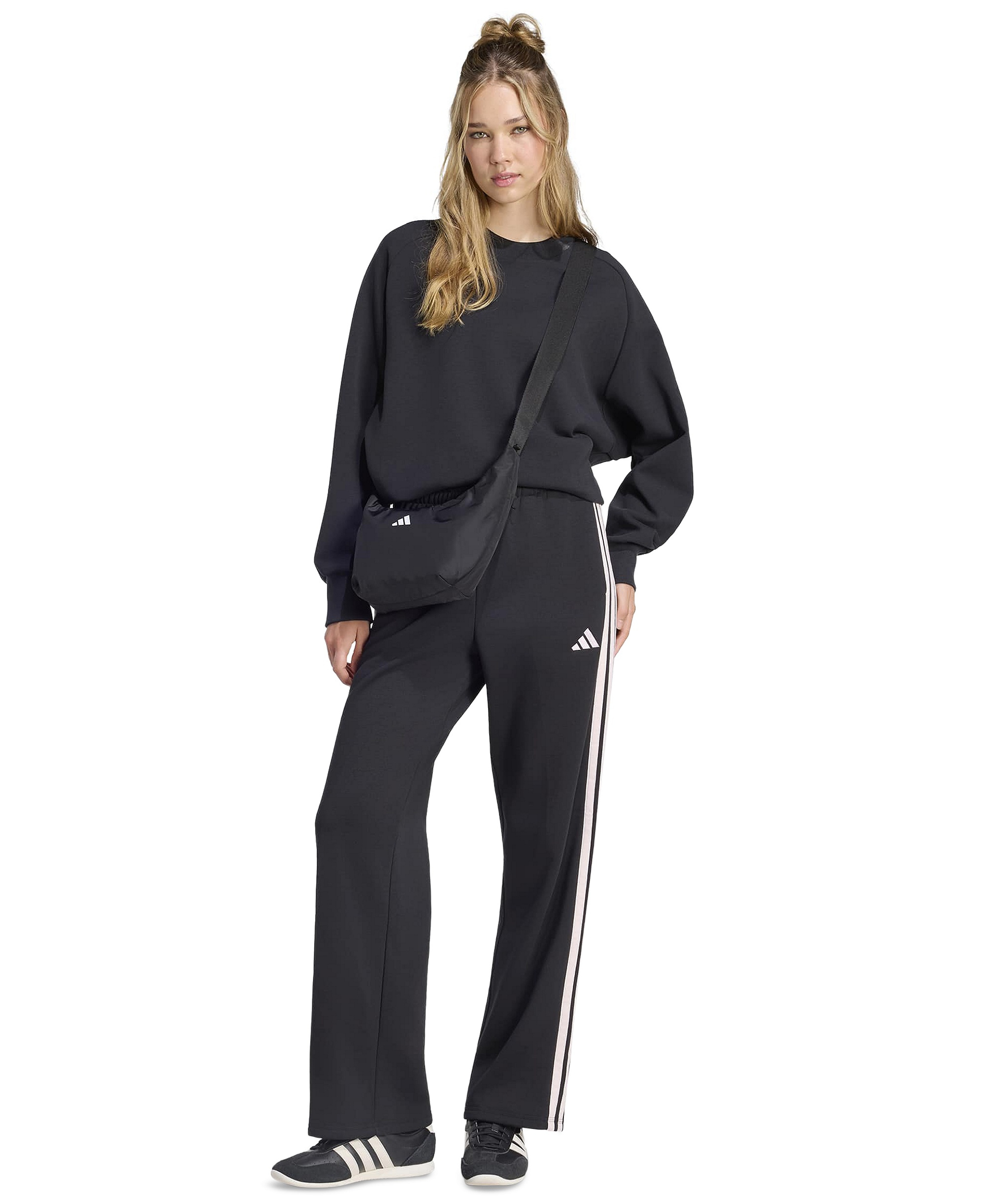 adidas Women's Essentials 3-Stripes Fleece Slim Pants - Black/Clear Pink