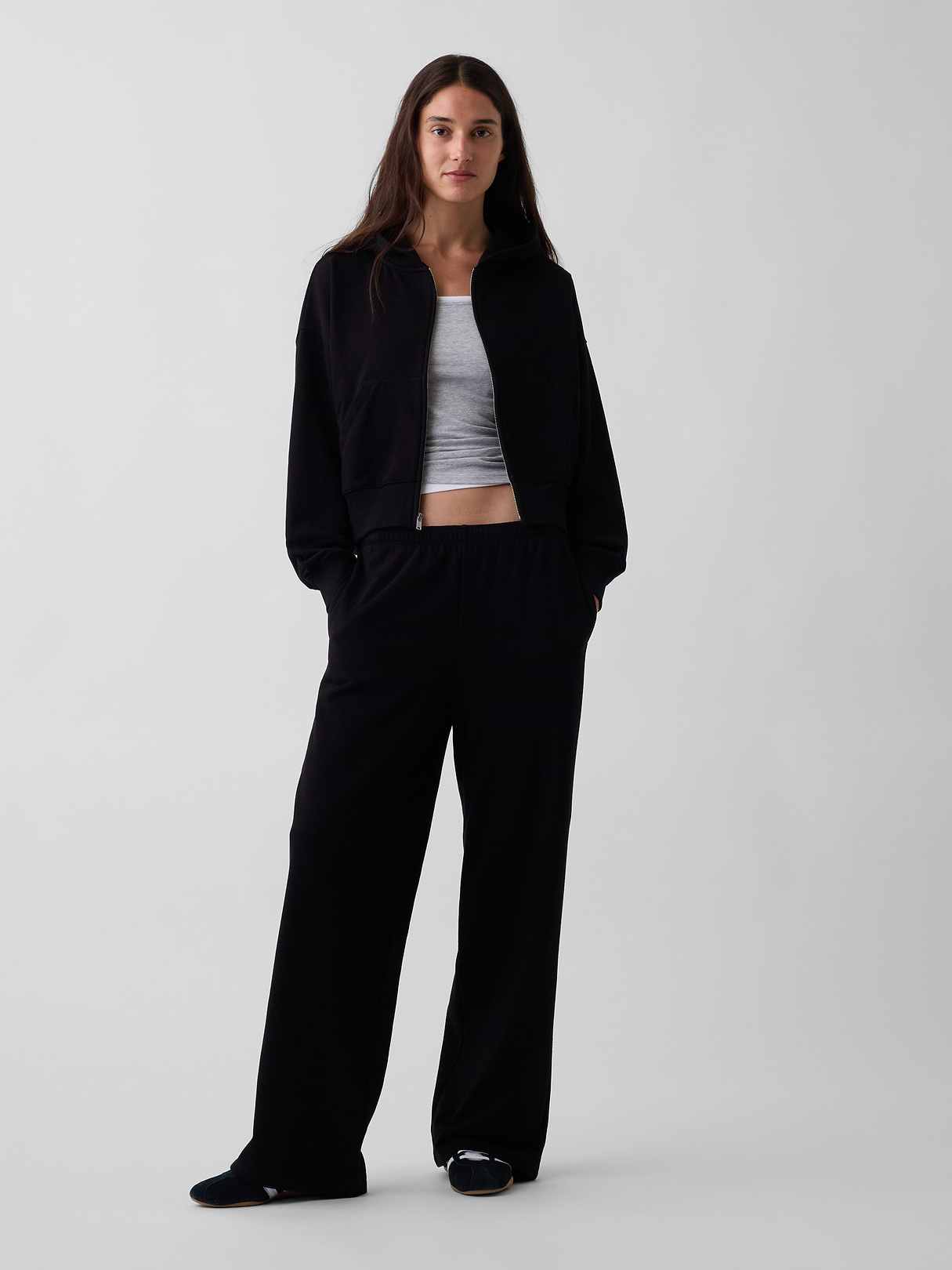VintageSoft Terry Oversized Wedge Zip Hoodie - Black