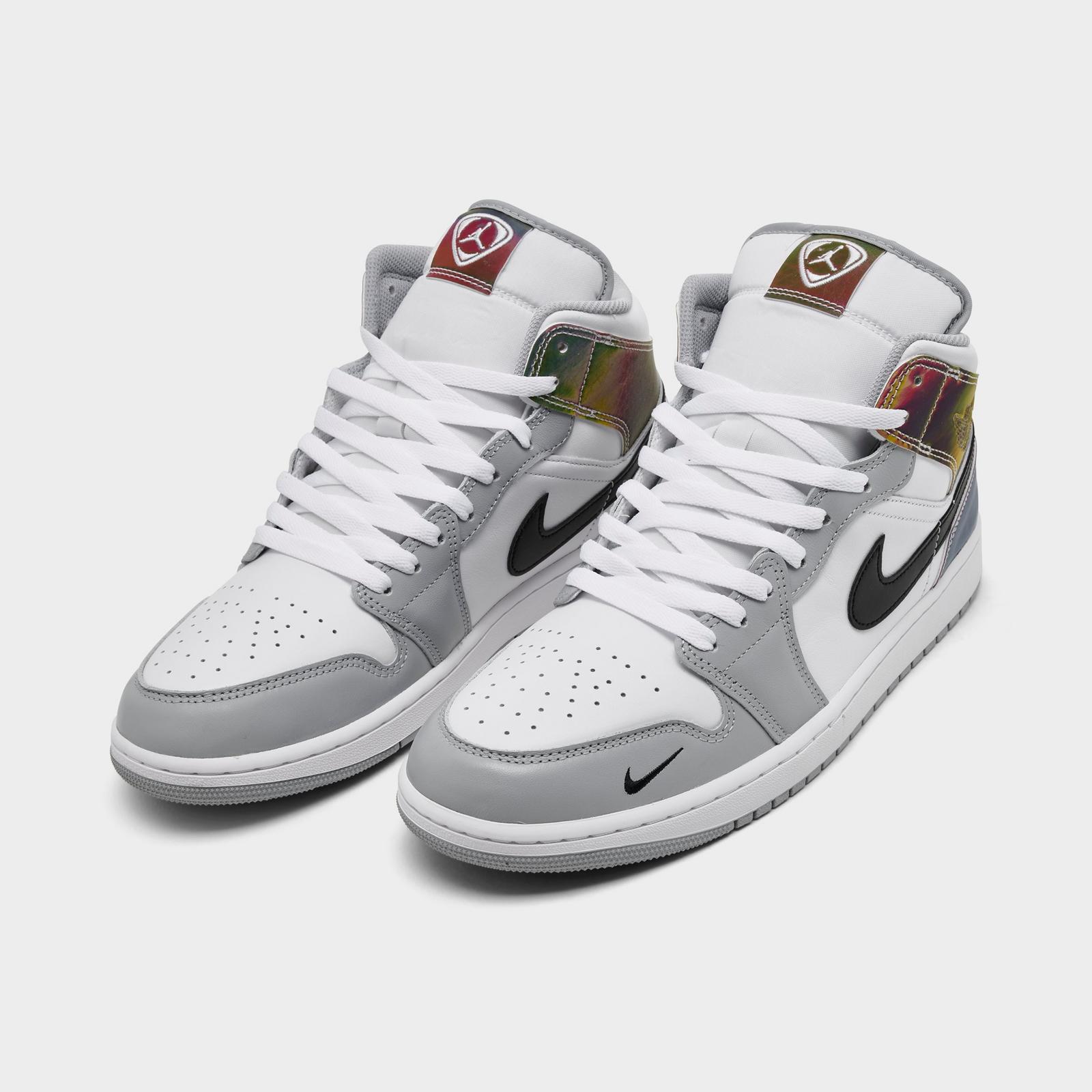 Men's Air Jordan Retro 1 Mid SE Casual Shoes - Multi-Color/White/Wolf Grey/Black - Left shoe facing left. Outside of the shoe. - view 2