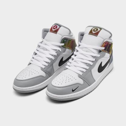 Men's Air Jordan Retro 1 Mid SE Casual Shoes - Multi-Color/White/Wolf Grey/Black - Left shoe facing left. Outside of the shoe. - view 2